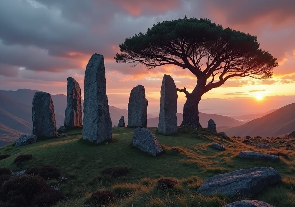 Celtic Stone Circle at Twilight in Highlands