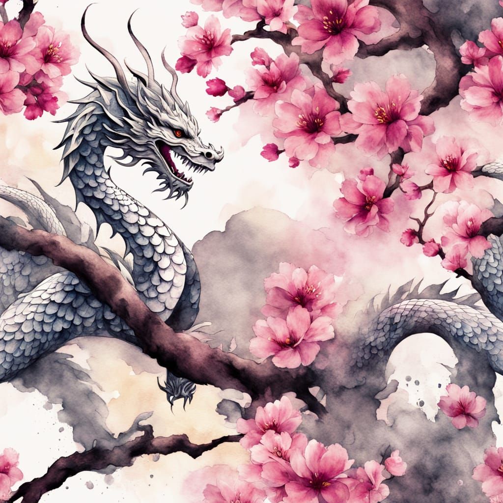 Surreal Yin Yang Harmony with Majestic White Chinese Dragon