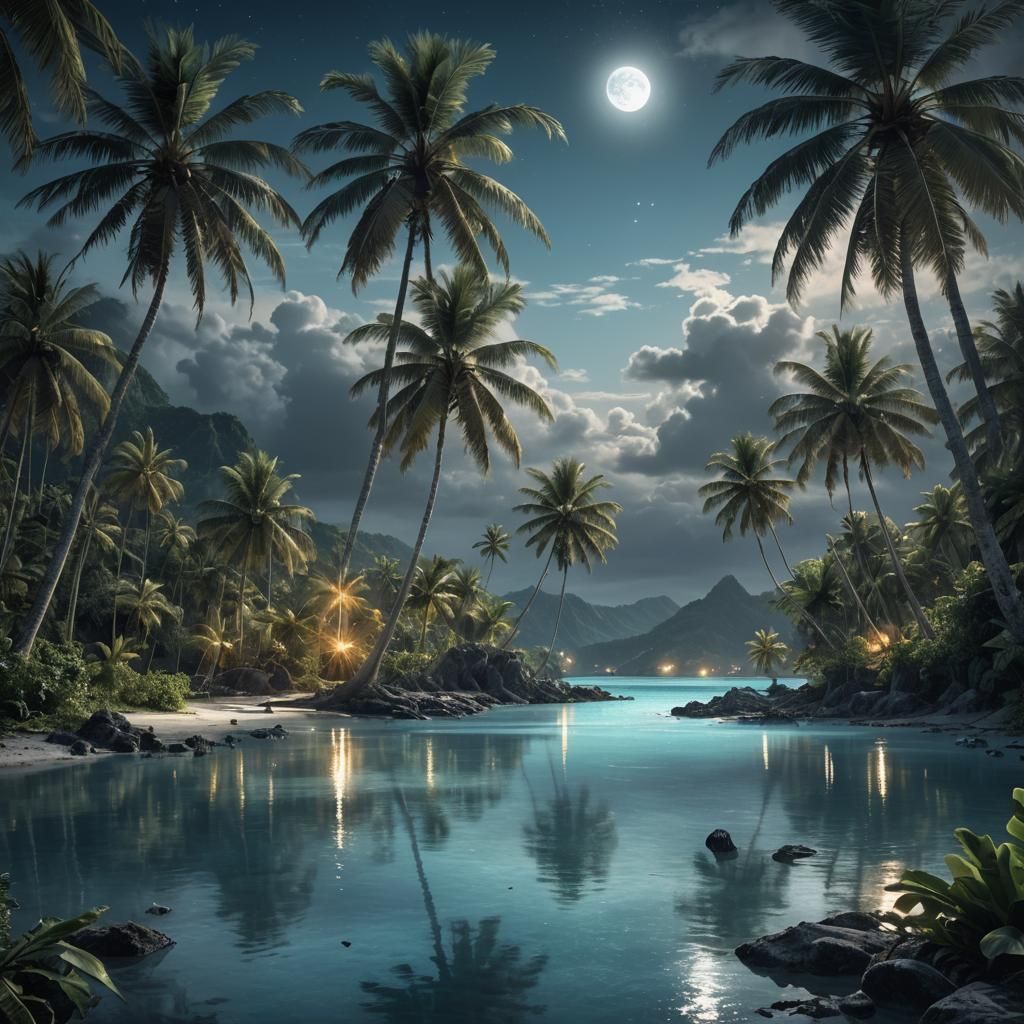 Caribbean Lagoon at Night: Digital Matte Painting