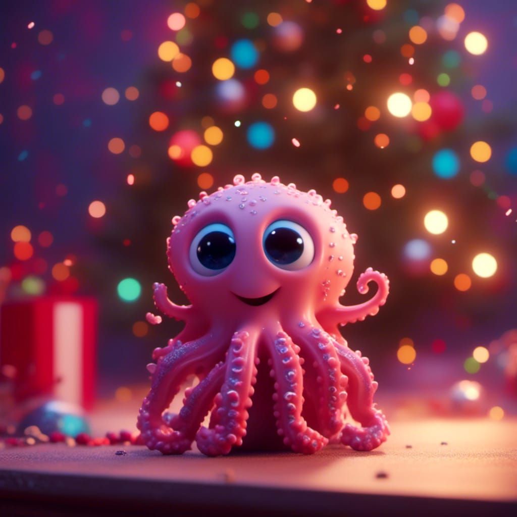 Festive Octopus Babies Decorating for Christmas: 3D Digital ...