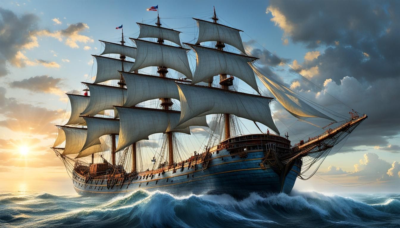 Wooden Ship Sails Courageously on Uncharted Seas