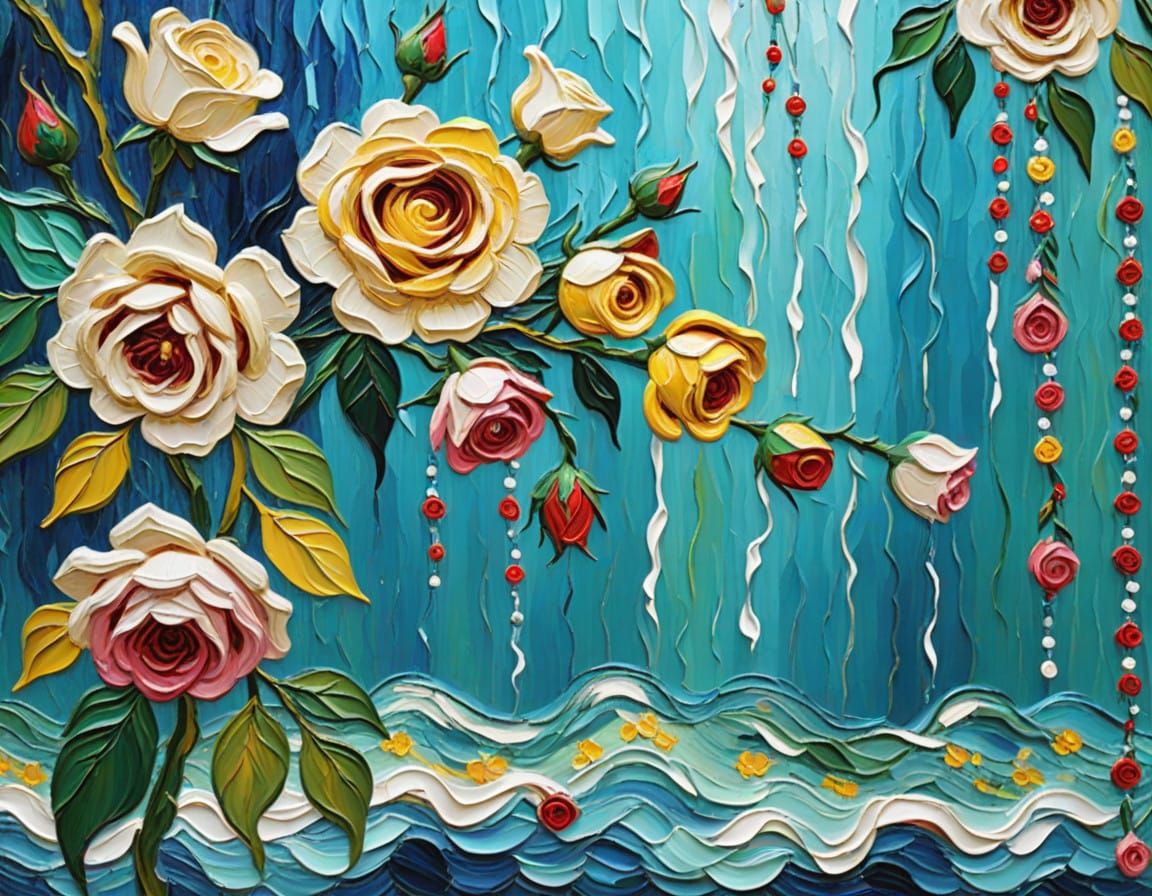 Impasto Artistic Hallucination of Roses in a Vibrant, Thick...