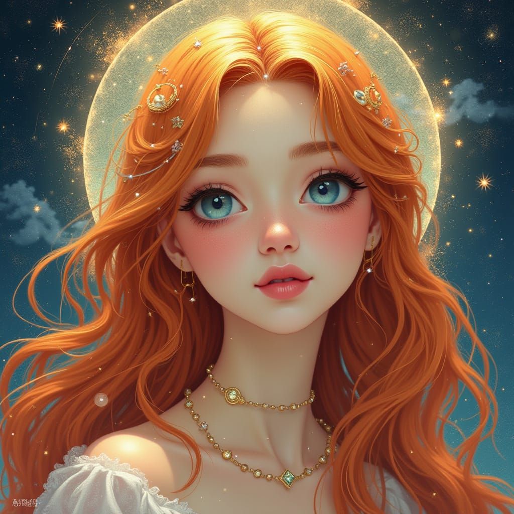 Goddess of the Cosmos in Vibrant Holographic Style