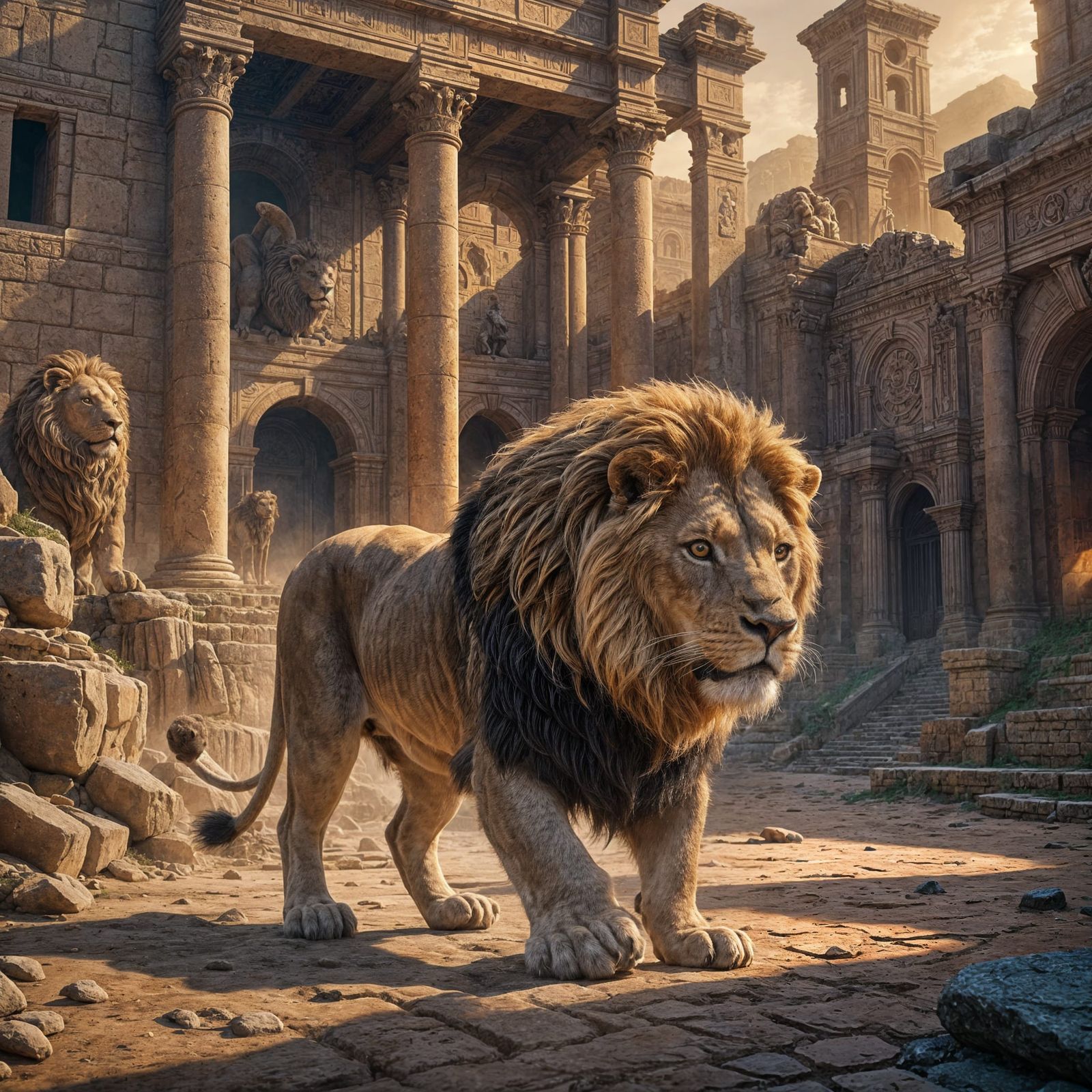 Lion Gladiator Fight in Roman Arena