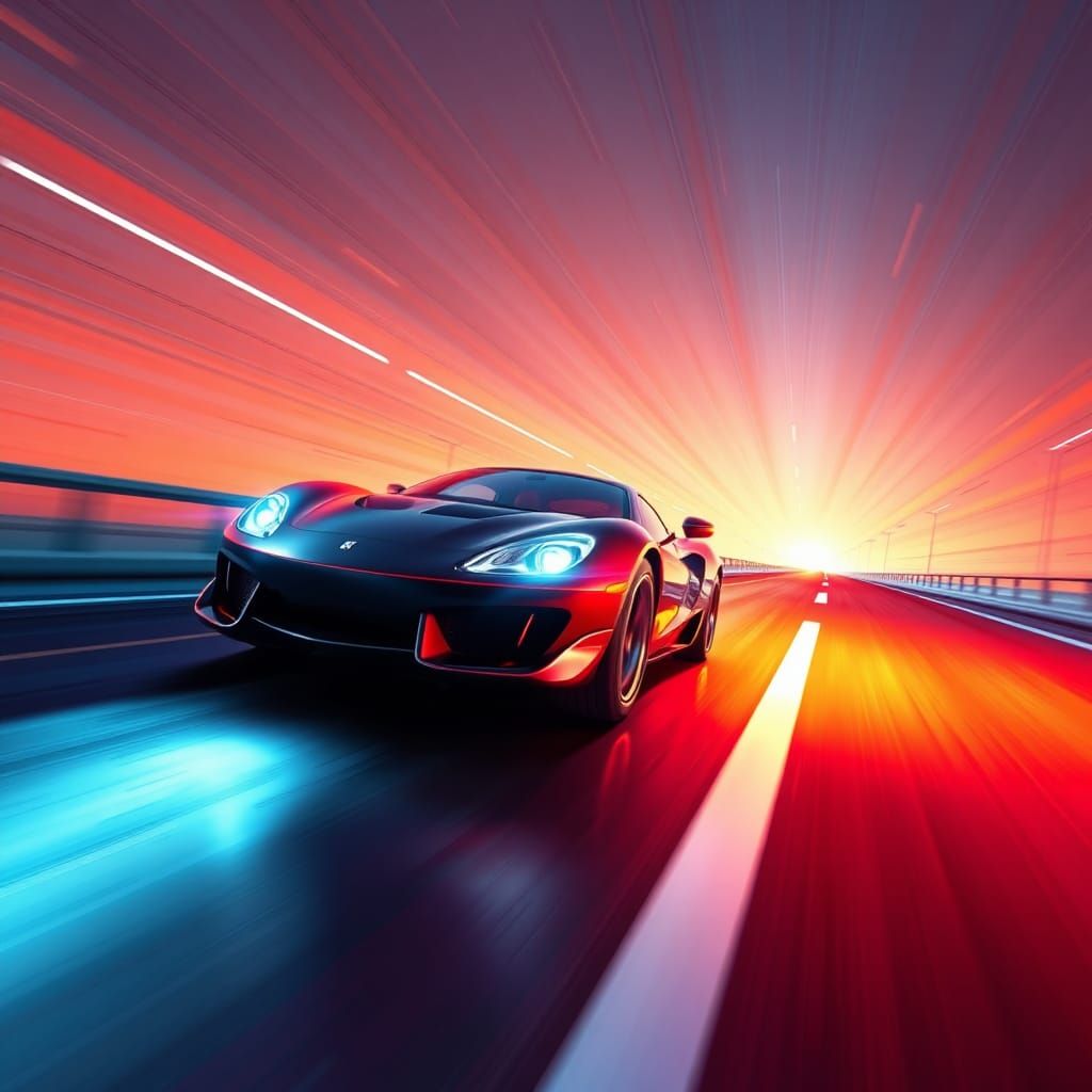 Animated Super Car Speeding on Highway: 3D Digital Art