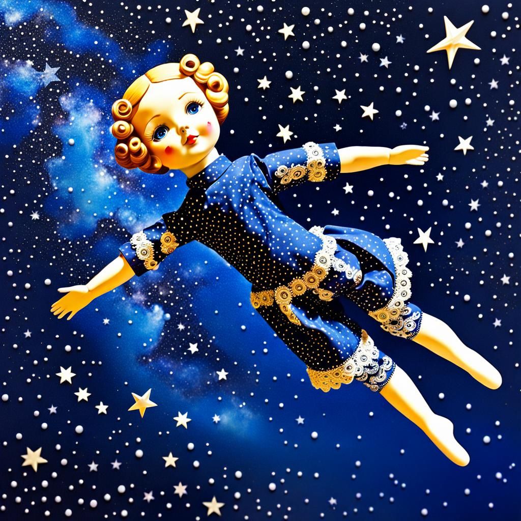 Vintage Doll Floating in Space, Art Deco Style
