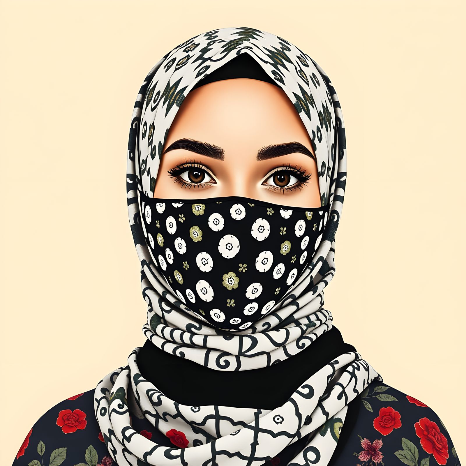 Lovely Hijabi Woman in Floral Patterned Hujab