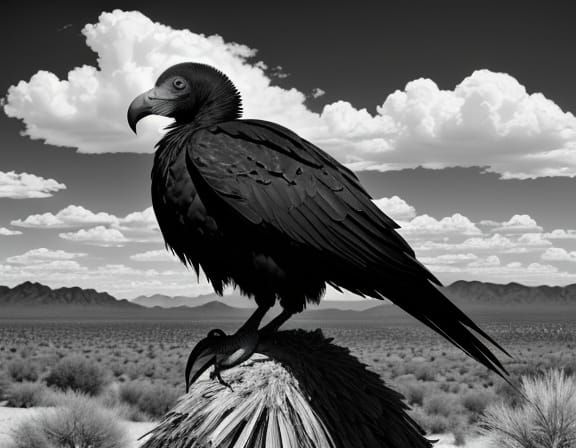 Vulture in Yucca Valley - monochromatic, medium paper develo...