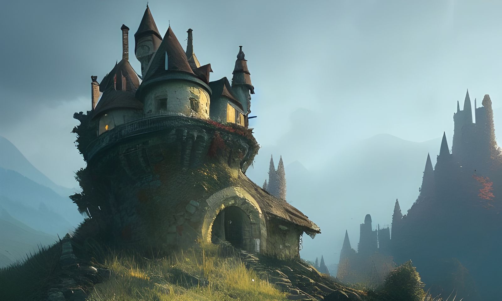 Impossible Castle on Hill: Digital Painting