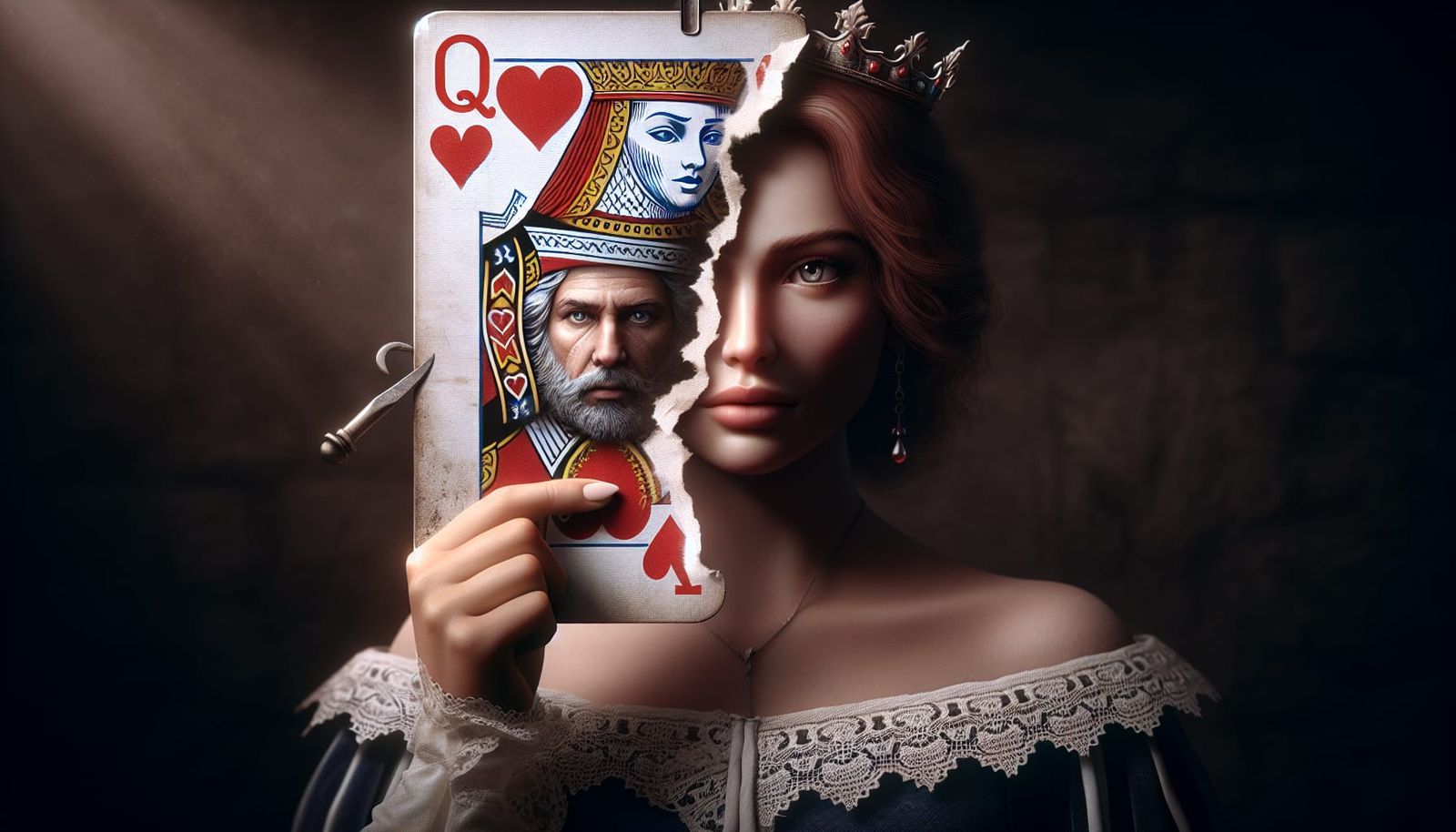 Fearsome Queen of Hearts Grabs Scared King
