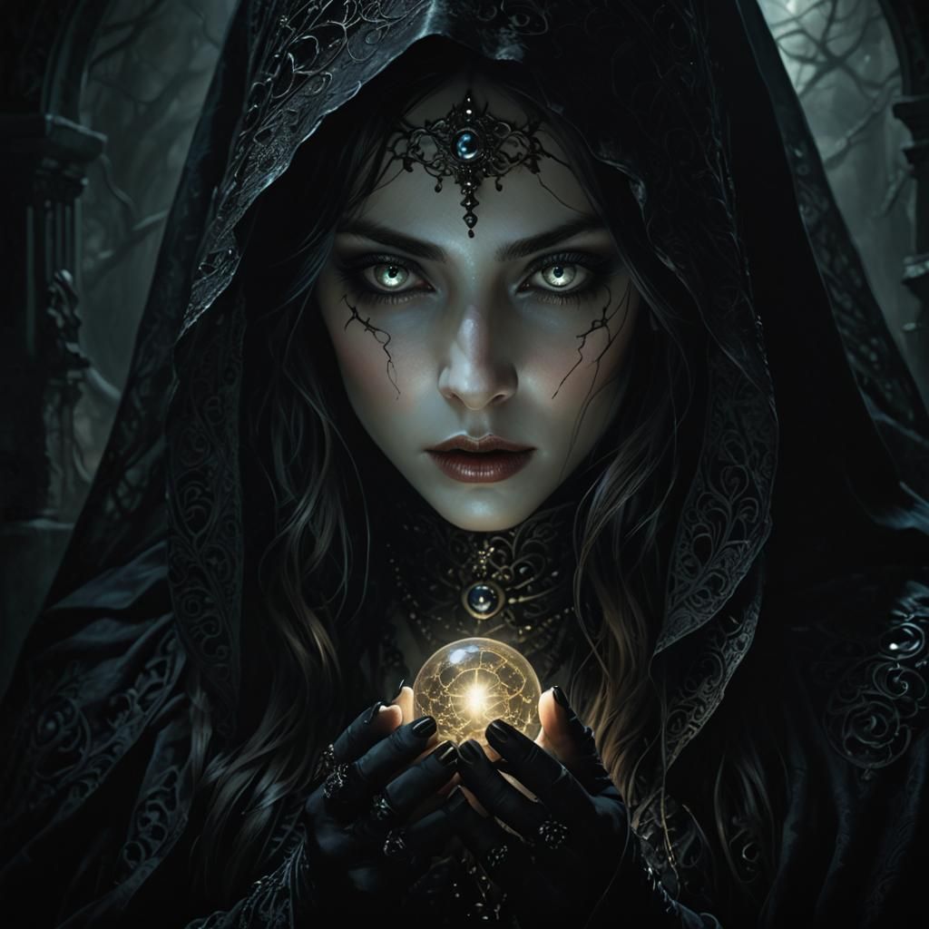 Ethereal Gothic Female Figure Playing a Game