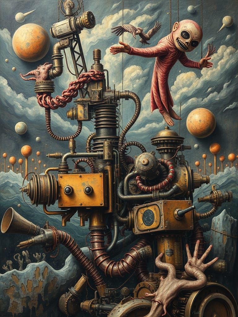 Surreal Biomechanical System in Mixed Media Style