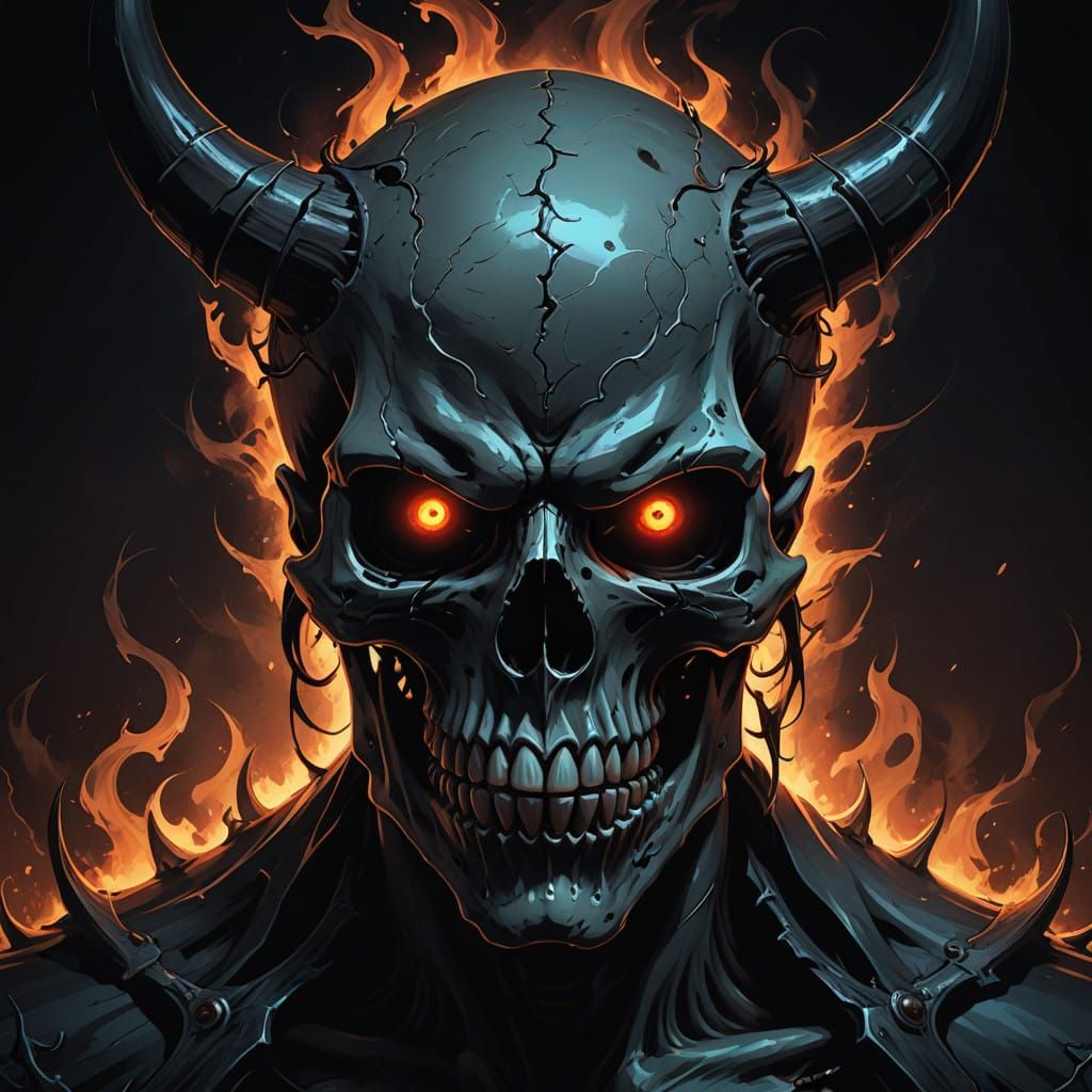 Surreal Demon Skull with Shadowy Aura in Manga Style