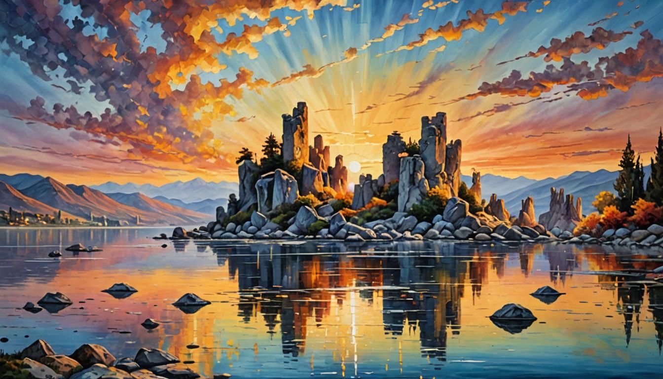 Mono Lake at sunrise with tufa formations