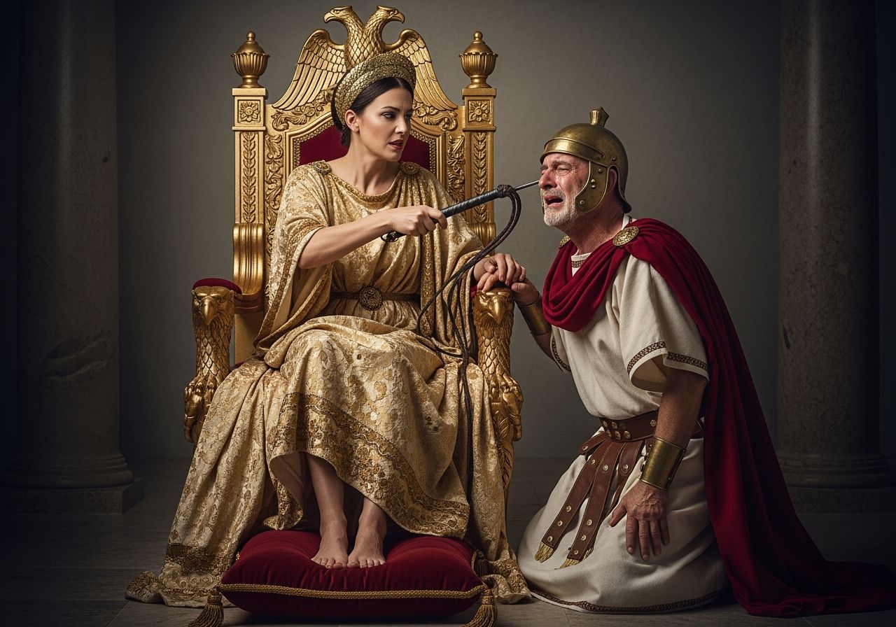 Fierce Roman Empress on Gold Throne