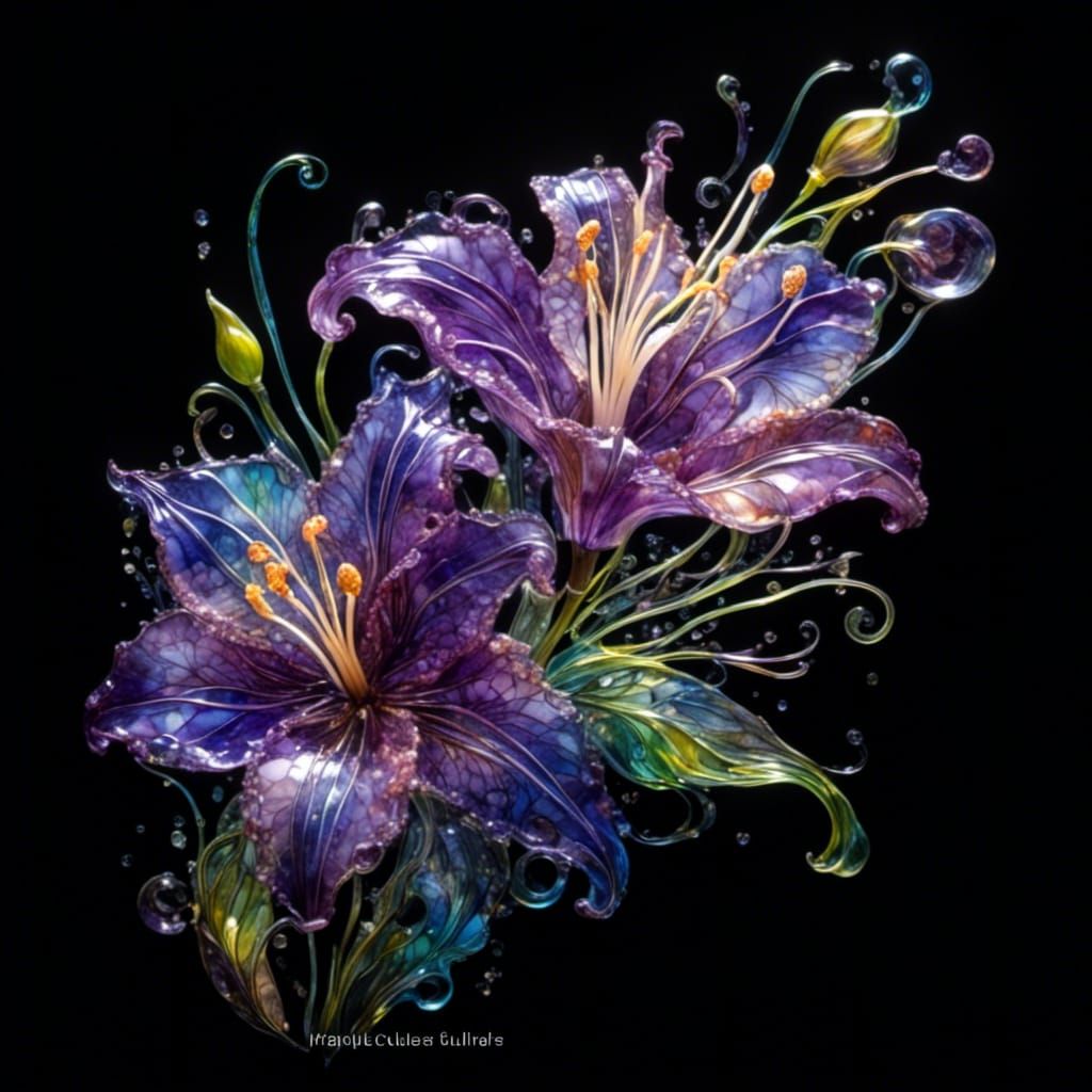 Abstract Purple Lily in Ink Wash Style