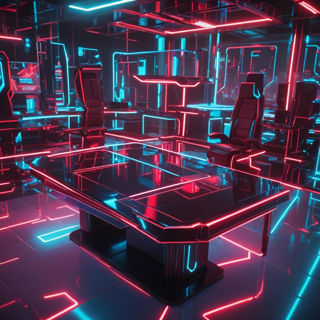 Synthwave Neon Table with Prismatic Reflections