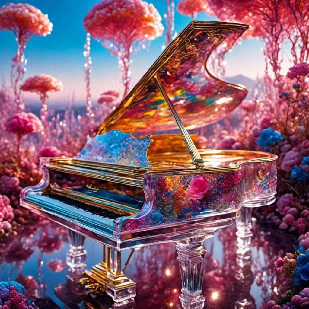 Transparent Glass Piano Dreamscape: Digital Art