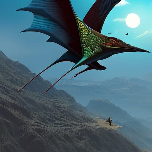 Cyborg Rider on Pterodactyl in Moebius Style