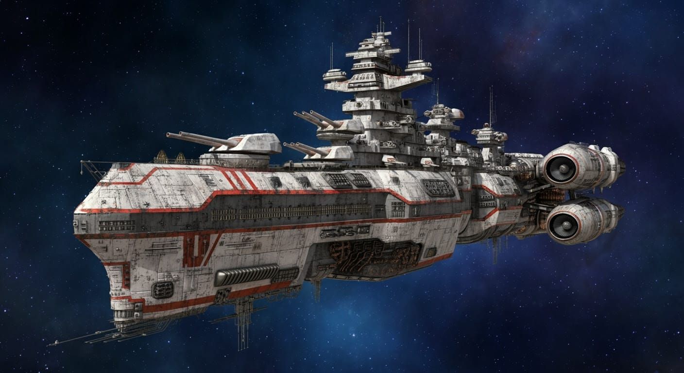 Steampunk Space Battlecruiser in Starry Expanse