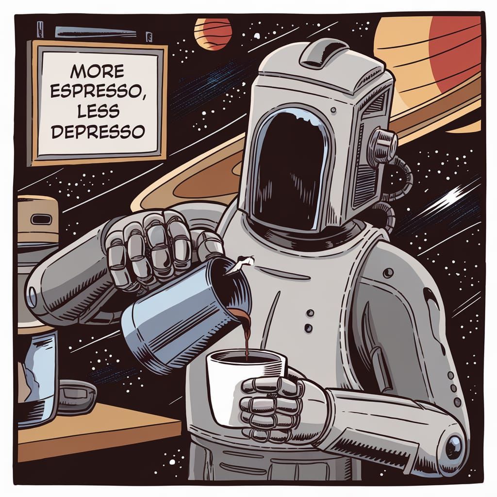 Sci-Fi Robot Coffee Maker Comic Panel
