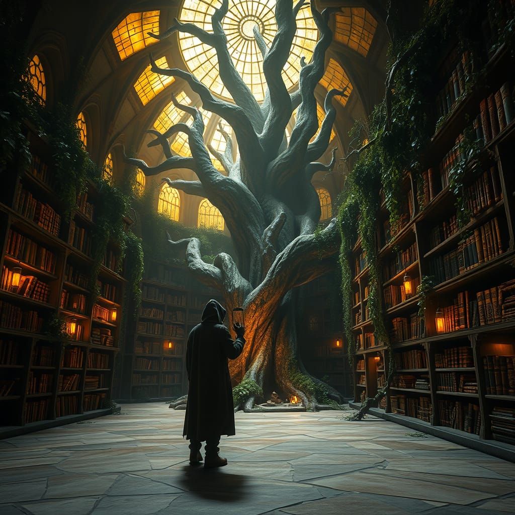 Forgotten Library Sanctuary in Mysterious Forest