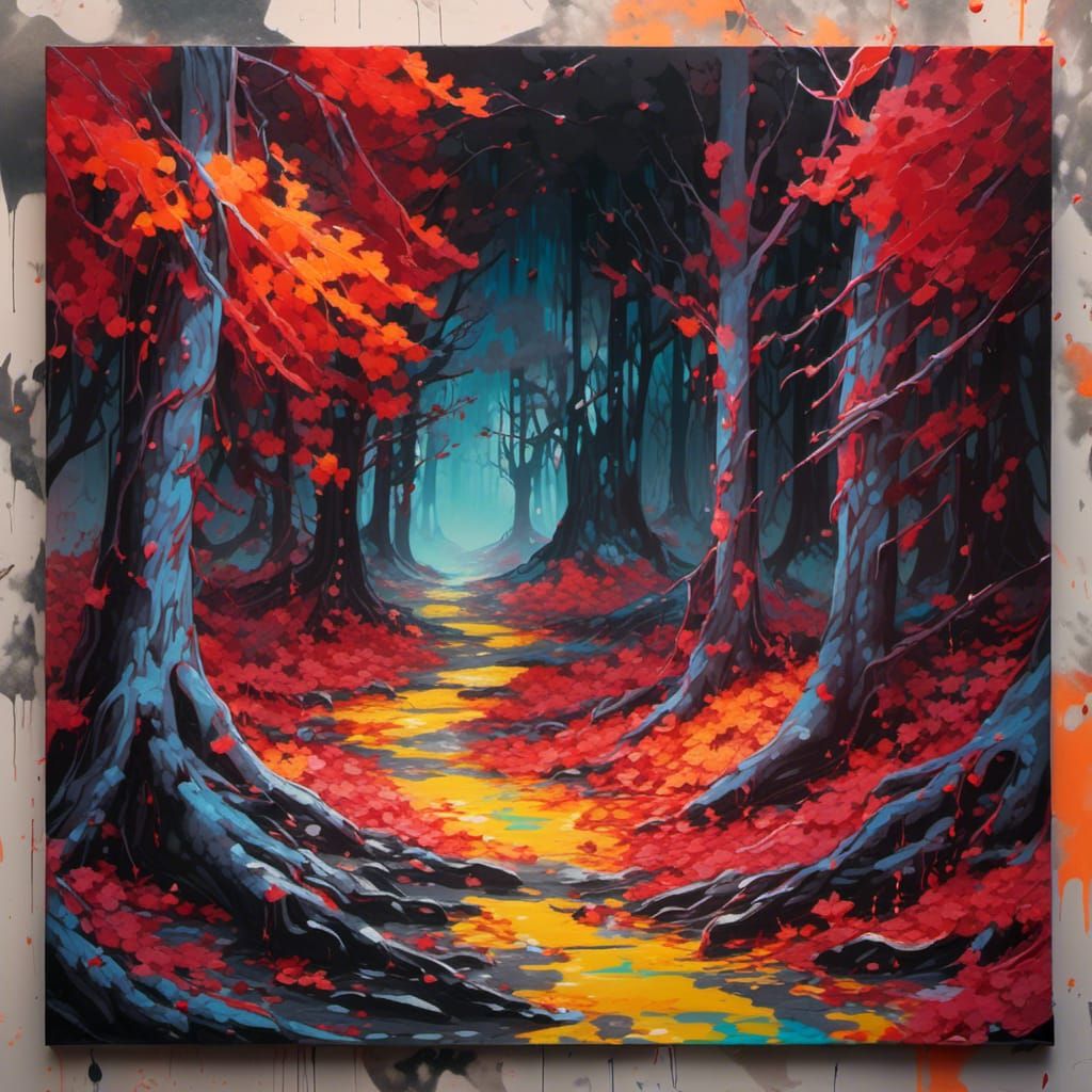 Vampire-Free Autumn Forest in Graffiti Art Style