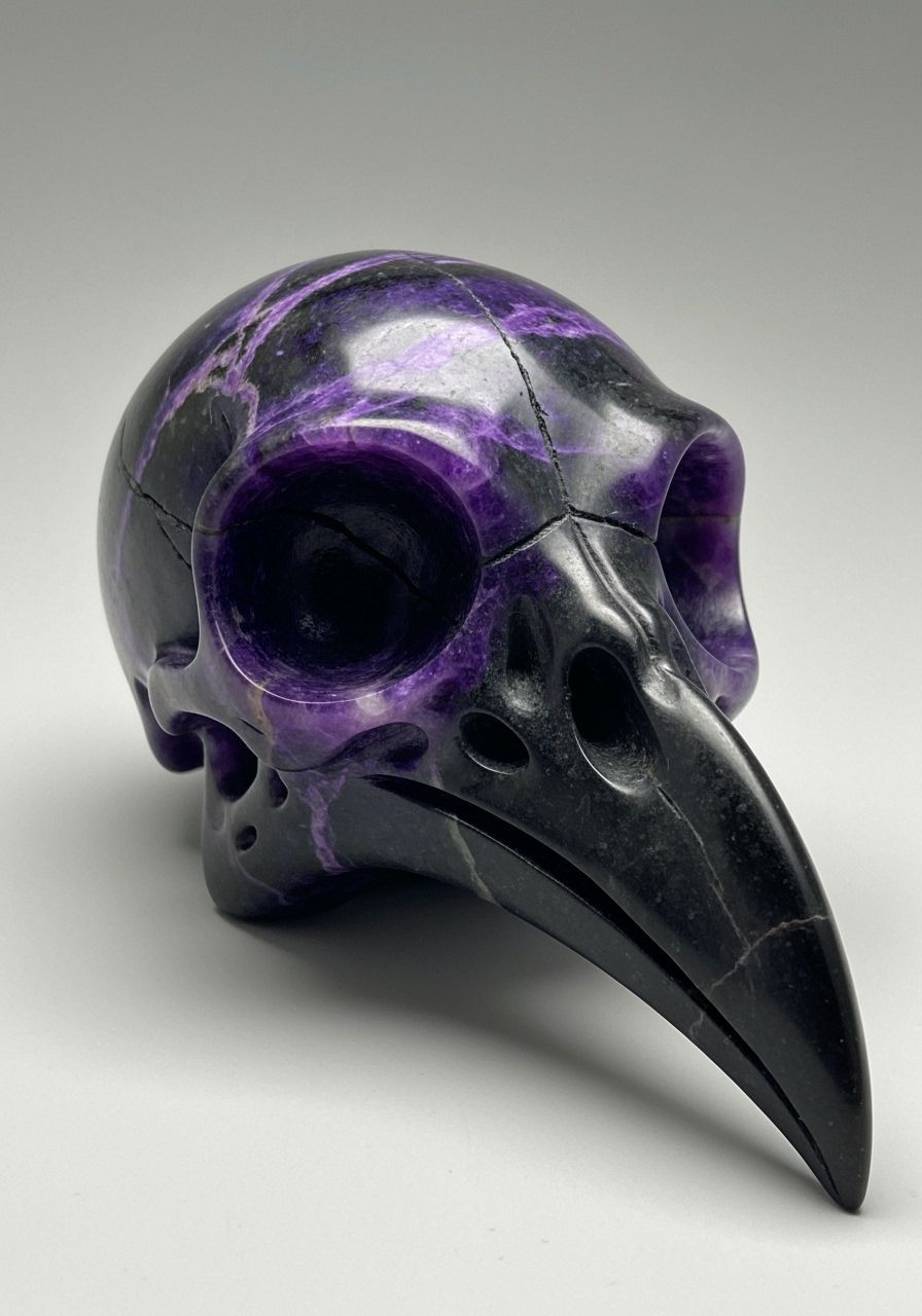 Sugilite Raven Skull Carving