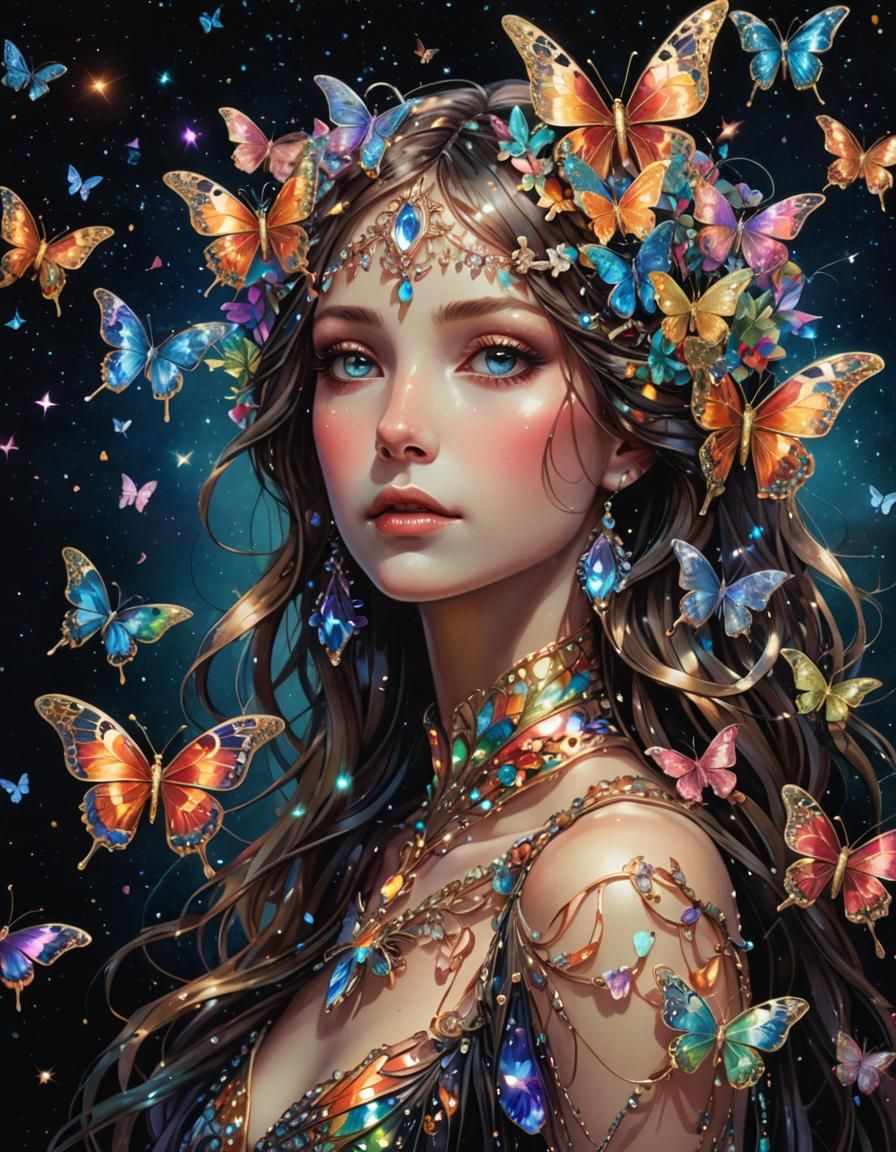 Luminescent Crystal Butterfly with Rainbow Wings