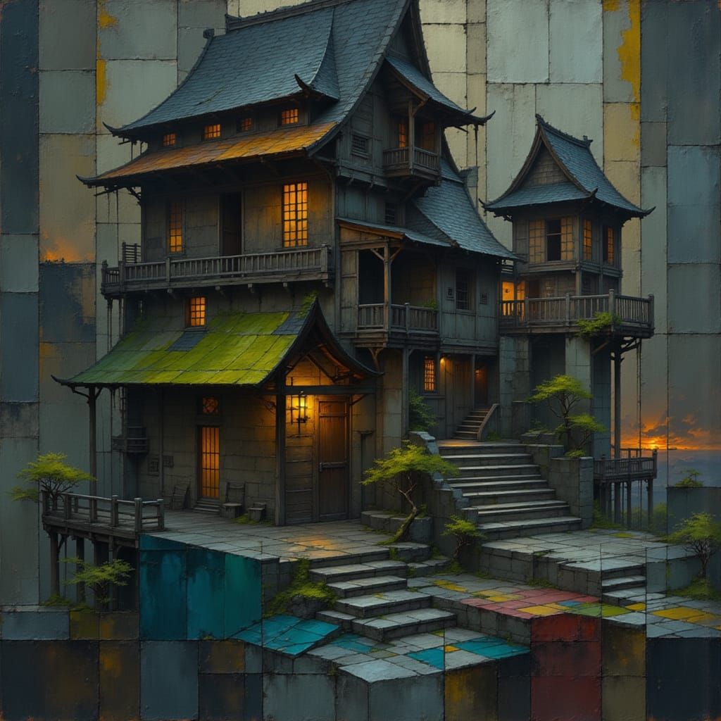 Blonde Girl Waters Flowers with Landscape View