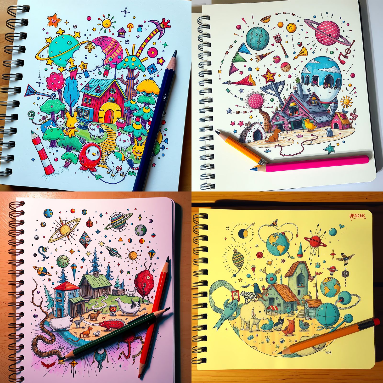 Vibrant Notebook Page with Whimsical Creatures