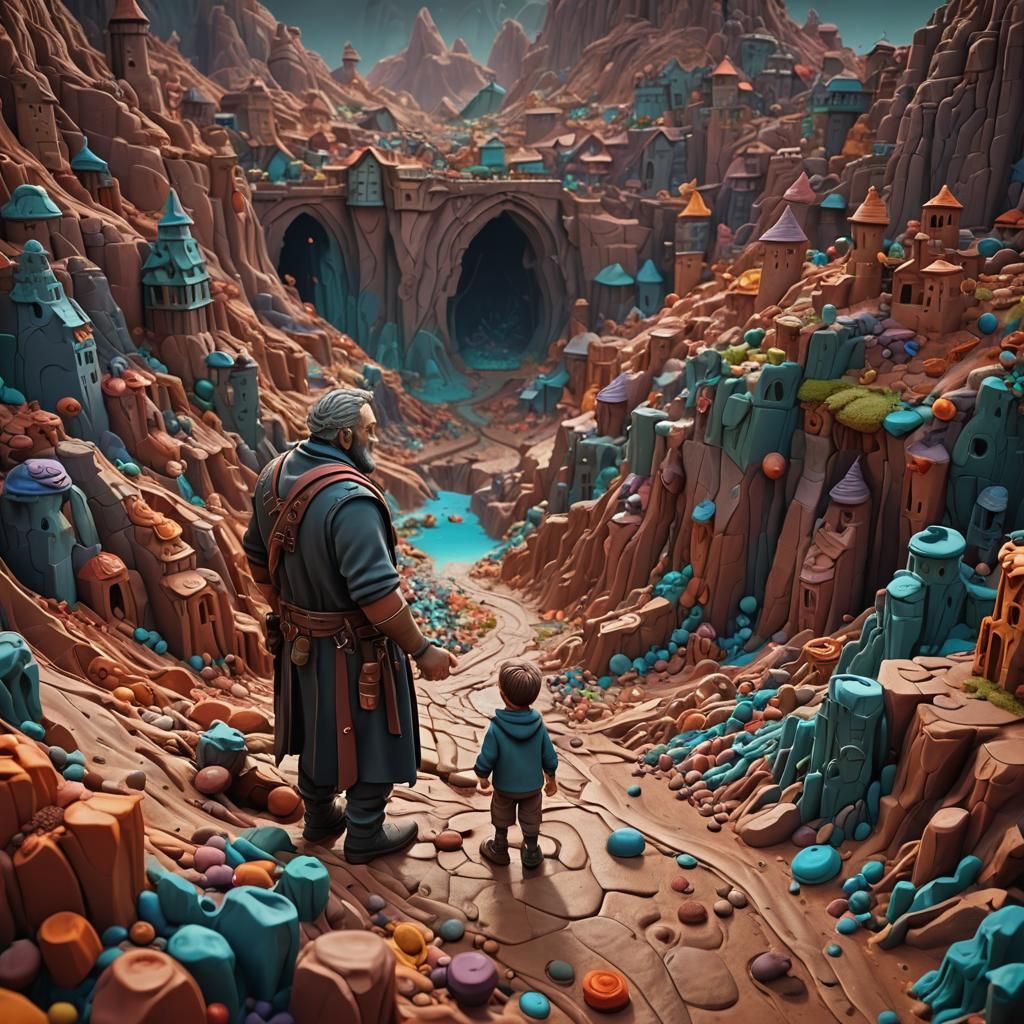 Plasticine Father and Son: Detailed Matte Painting