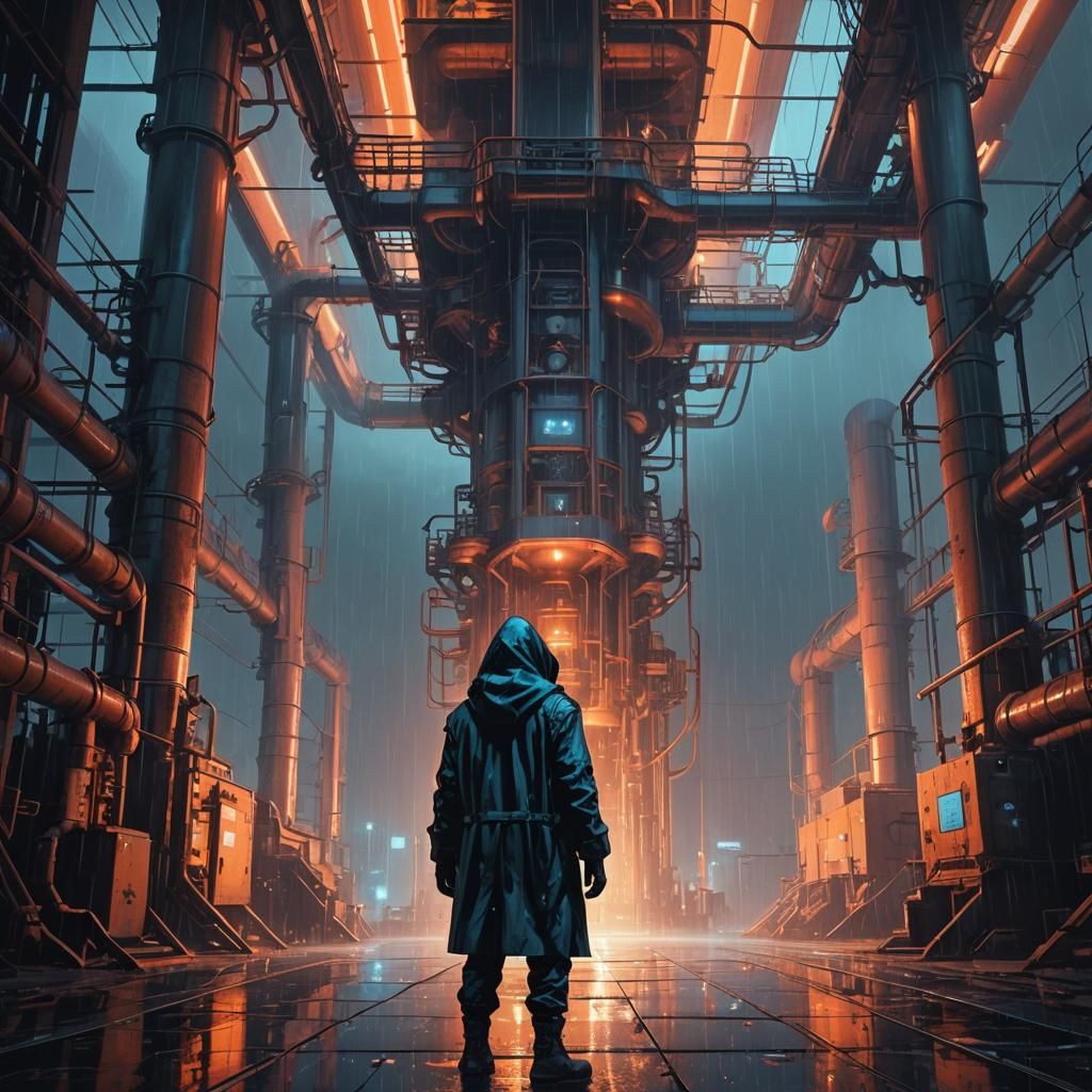 Baroque Sci-Fi: Desolate Nuclear Power Plant in Rain