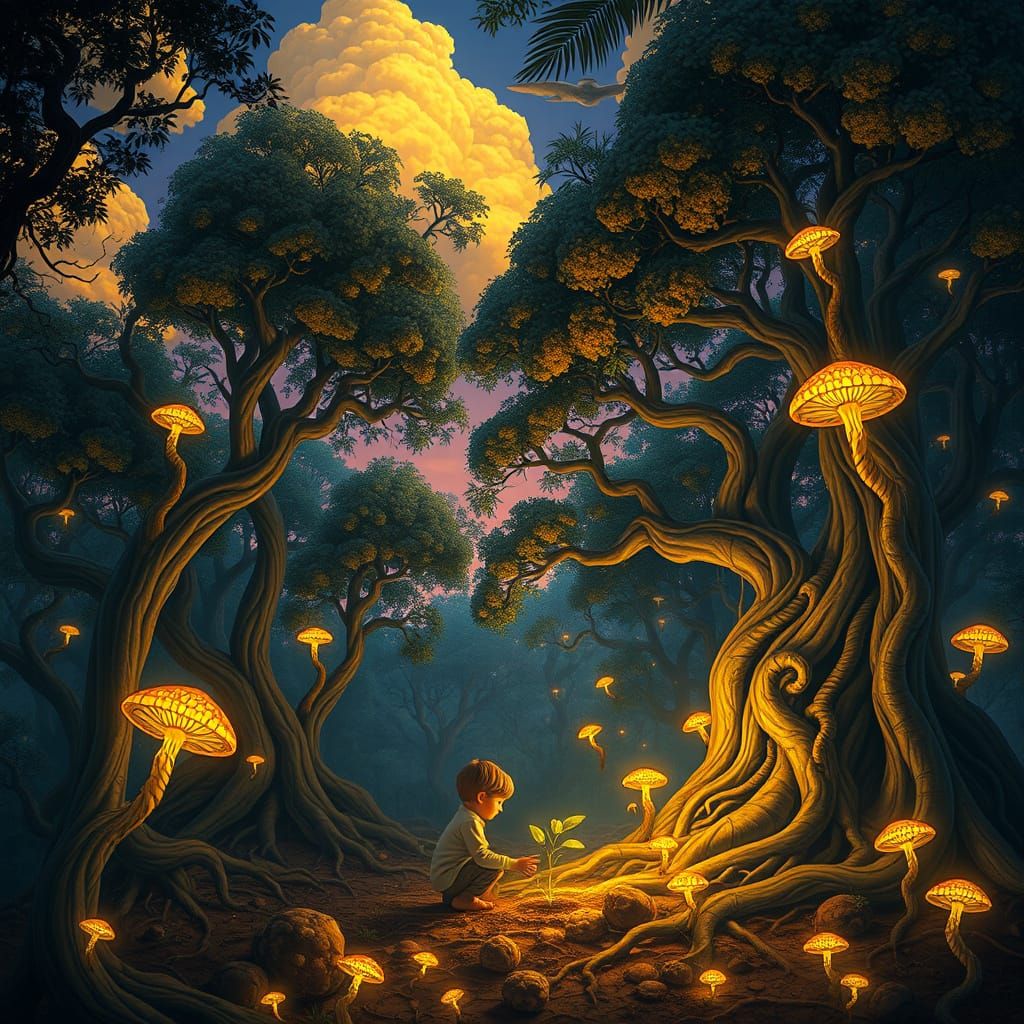 Golden Pollen Jungle: Hyper-Detailed Fantasy Realism