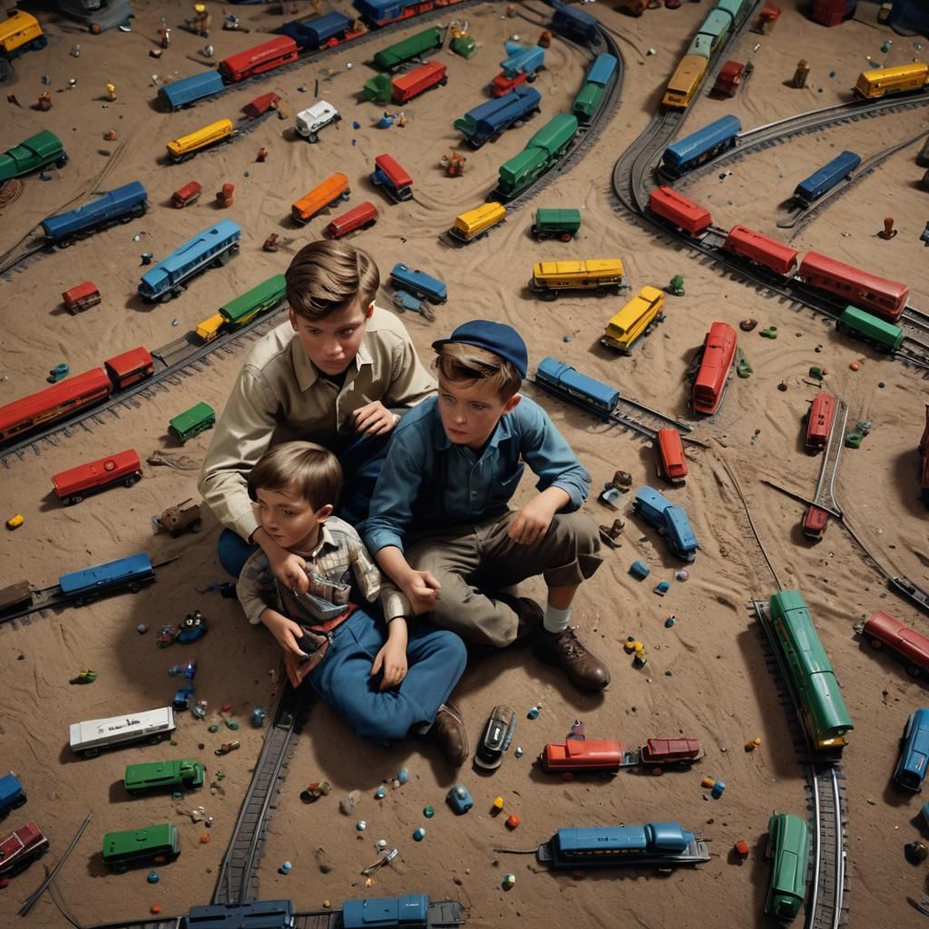 American Boys Playing Trains: 1960s Matte Painting