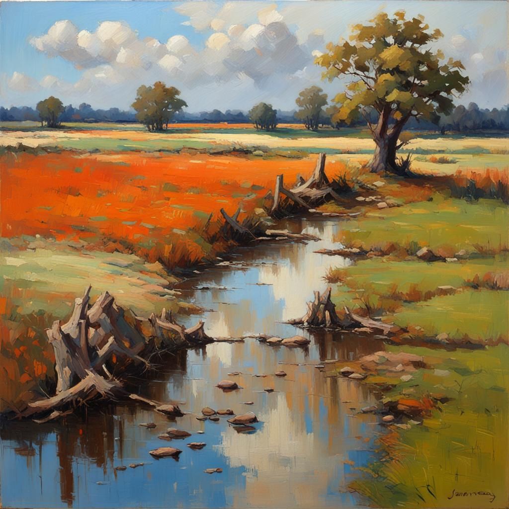Lush Landscape Painting in Oil