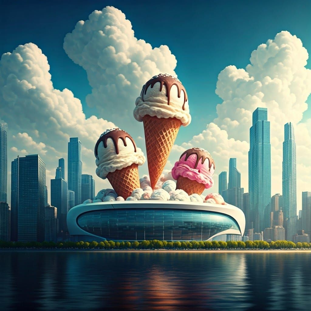 Futuristic Cityscape with Ice Cream Stadium
