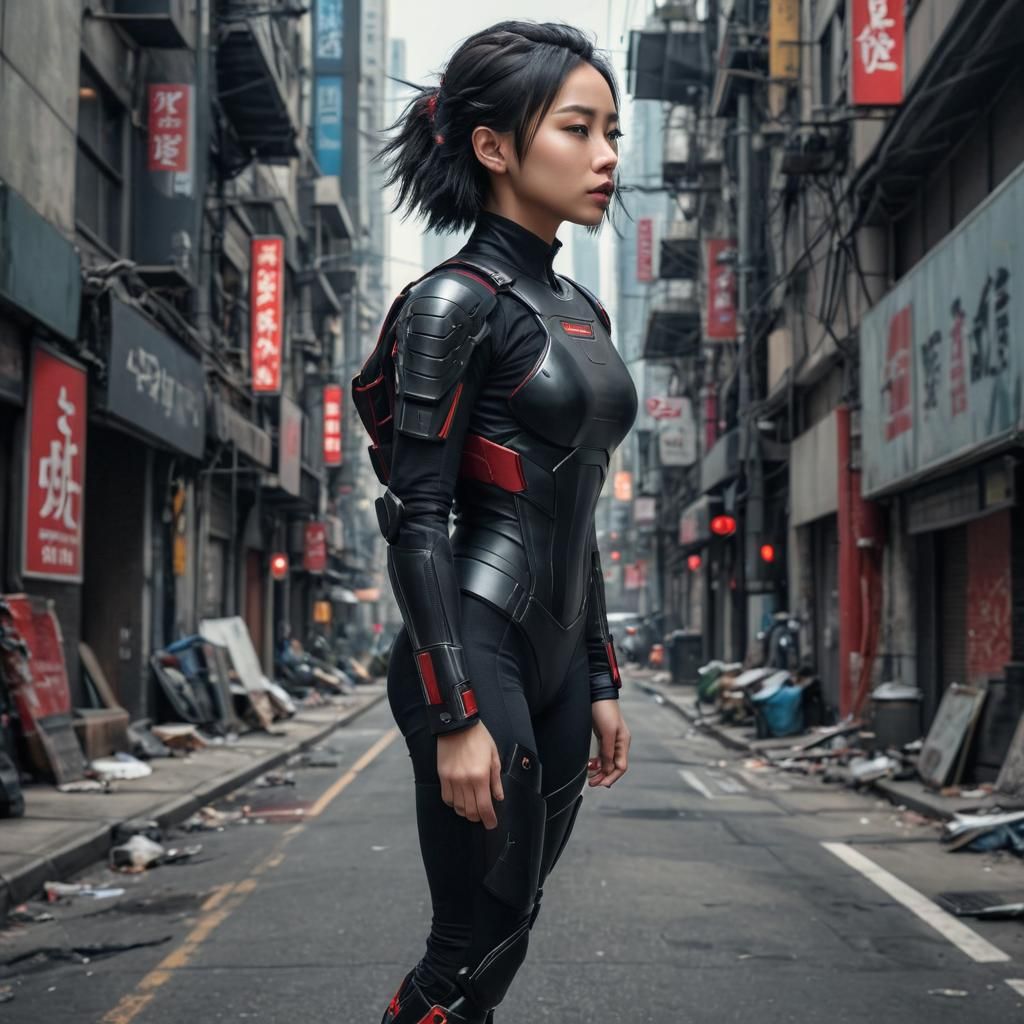 Cyberpunk Asian Girl in Armored Suit