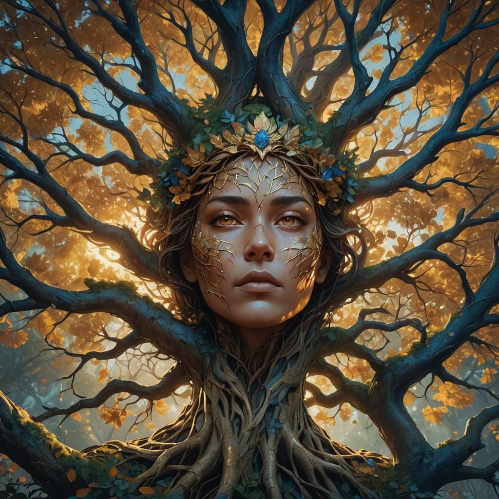Enchanted Tree with Woman's Face: Fantasy Art
