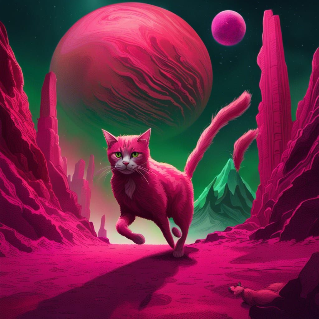 Cats Race on Mars with Volcano and Iceberg