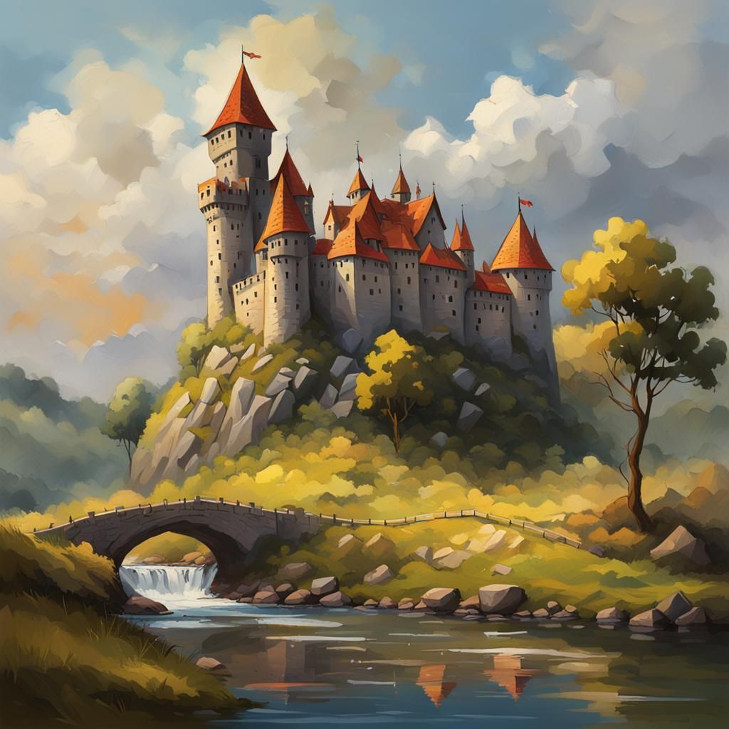 Medieval Castle in Fantasy Illustration Style