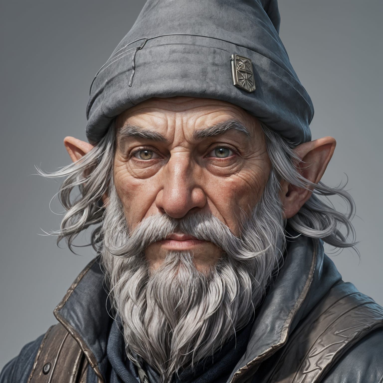 Gray Gnome Portrait in Hyperdetailed Digital Art
