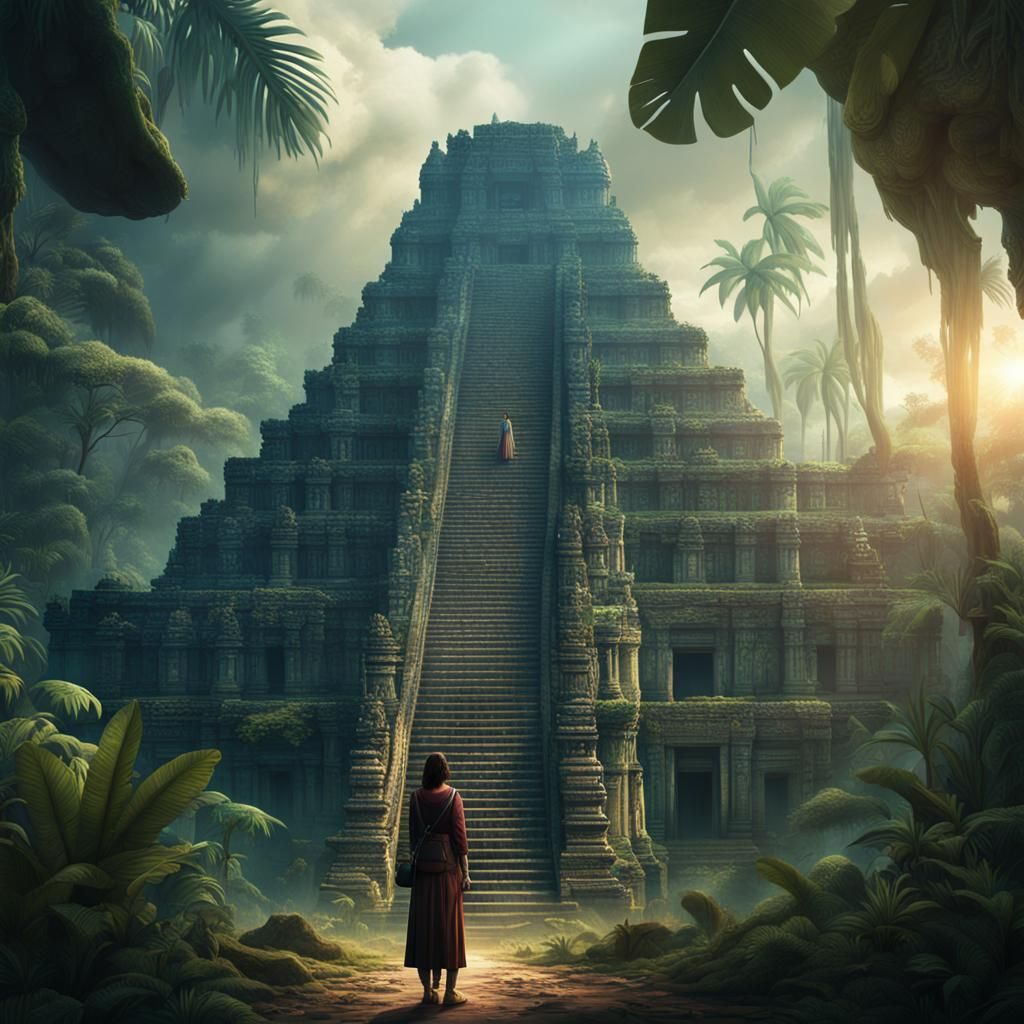 Mayan Temple in Jungle: Cinematic Digital Painting