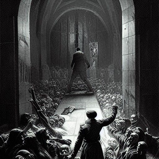 adolf hilter tortured  in a graveyard horror Gustave Doré Greg Rutkowski photoillustration hyperdetailed photorealistic