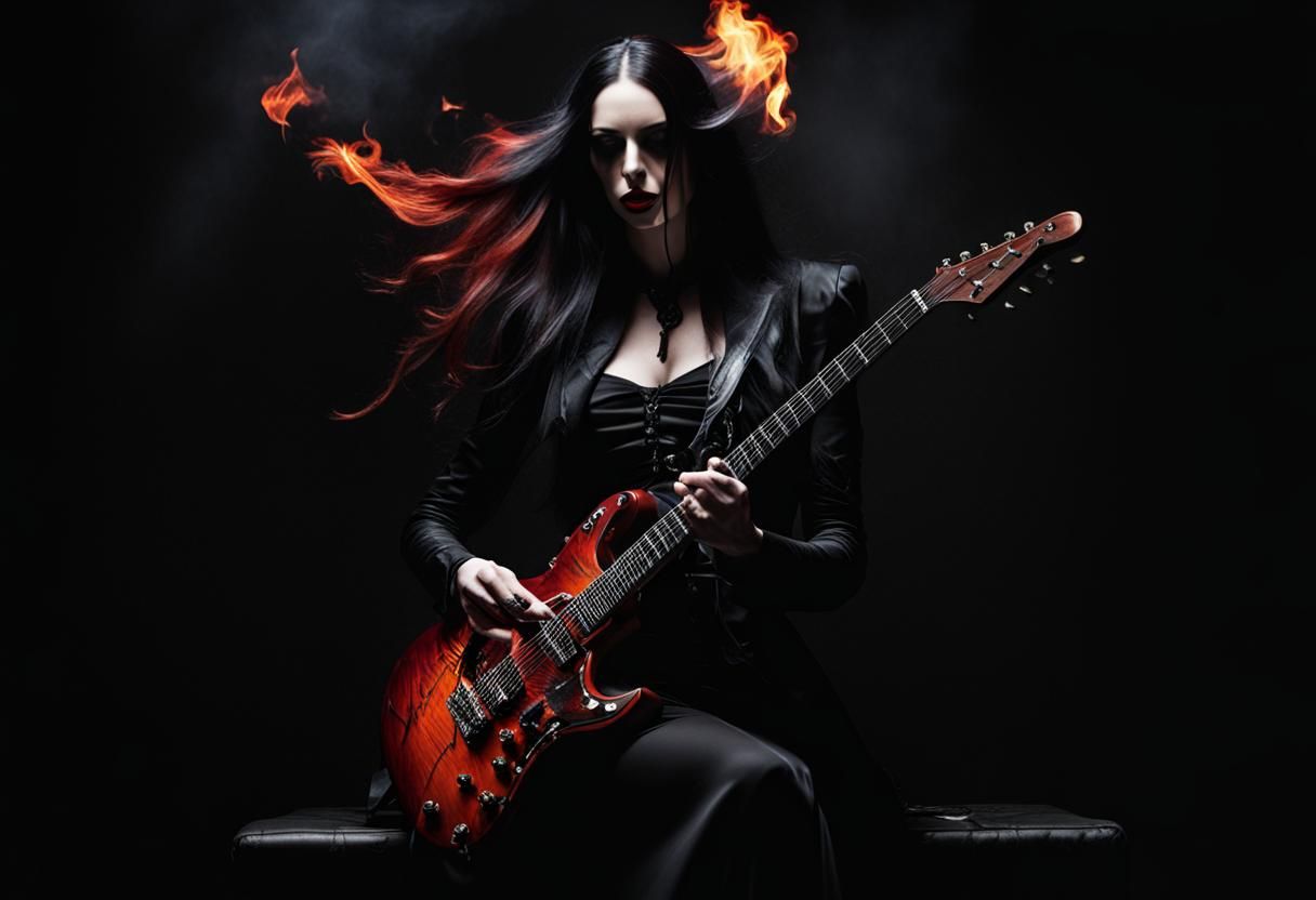 Surreal Goth Girl Plays Melting Guitar