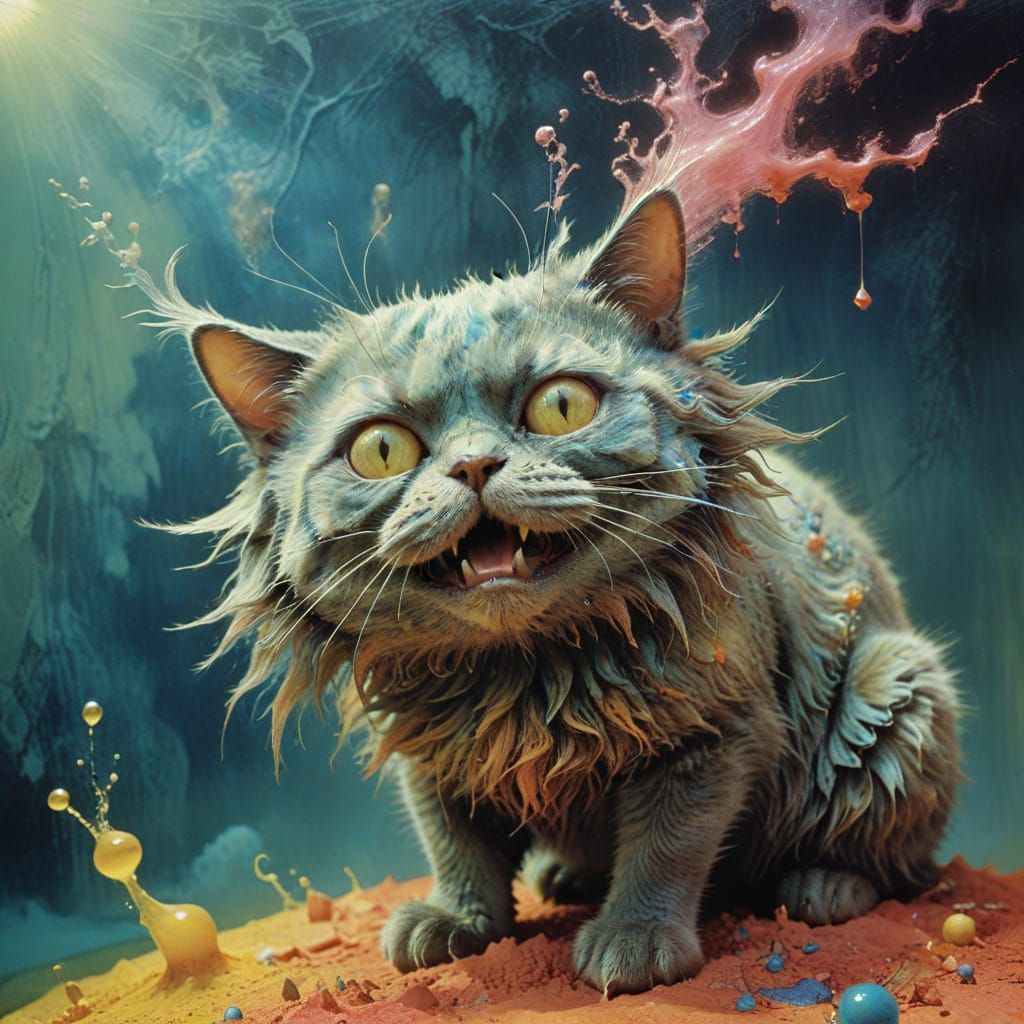 Surreal Sweaty Cat: Vintage Color Photo