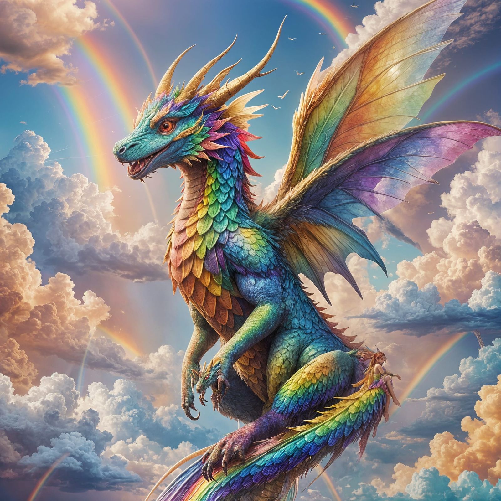 Fairy Dragon Flight Under Rainbow