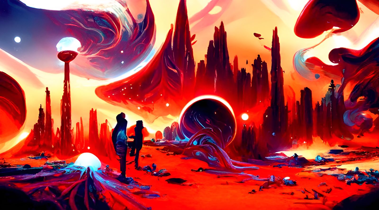 Vibrant Cosmic Landscape in Expressionist Style