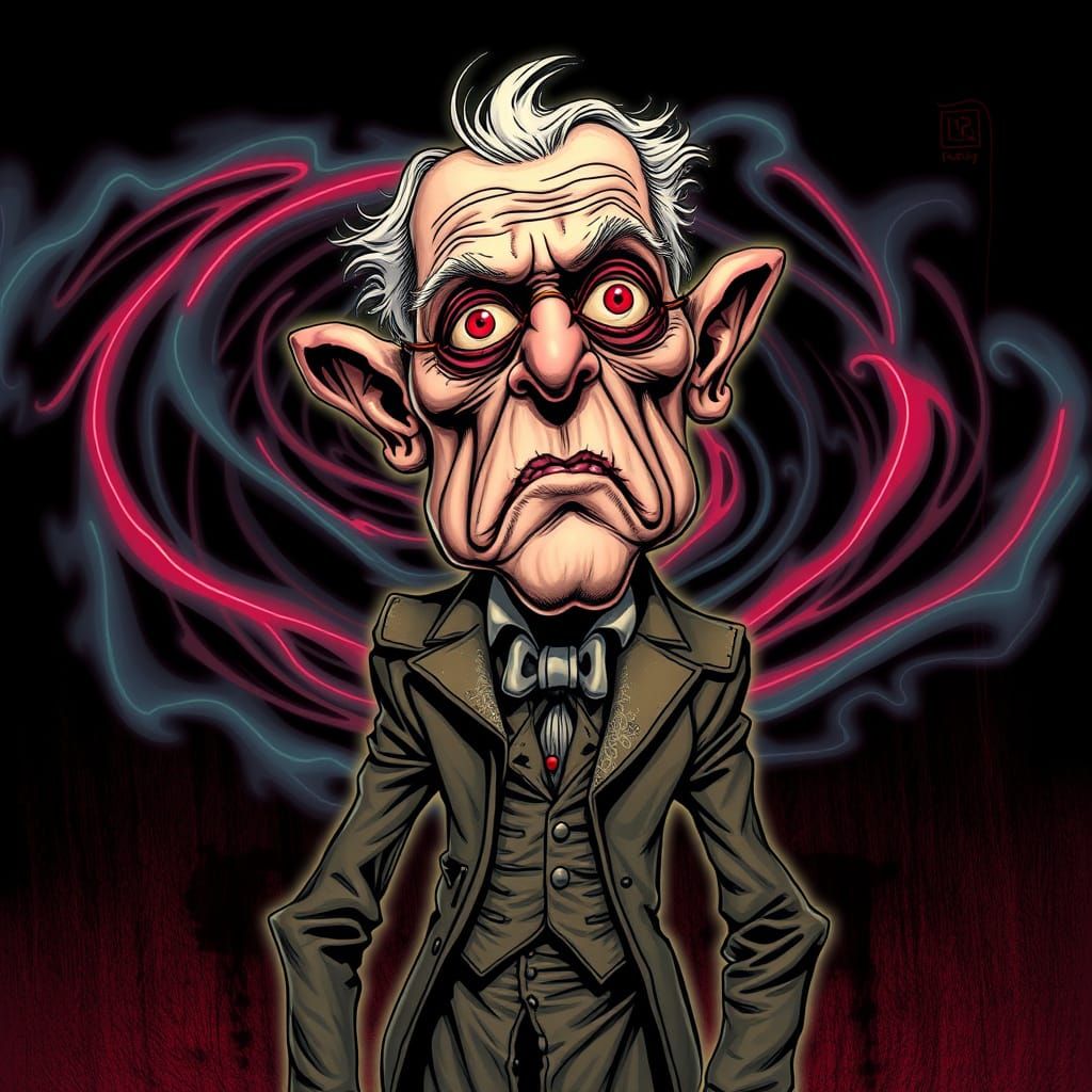 Grotesque Victorian Figure in Caricature Style