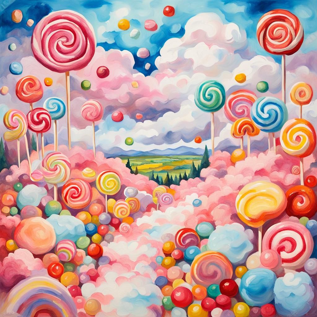 Sweet Candy Landscape in Gouache Style